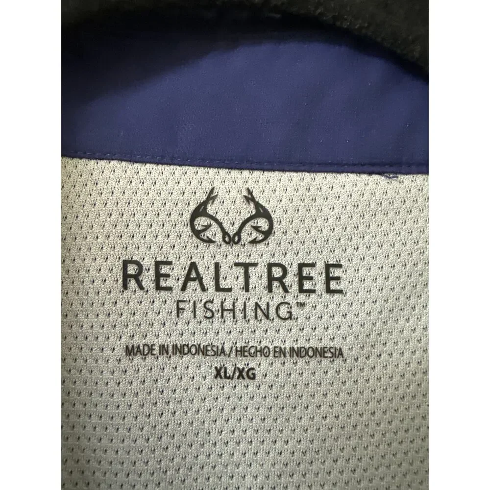 Realtree Fishing XL Dark Blue Lg Sleeve Shirt Velcro Envelope & Side Zip Pockets